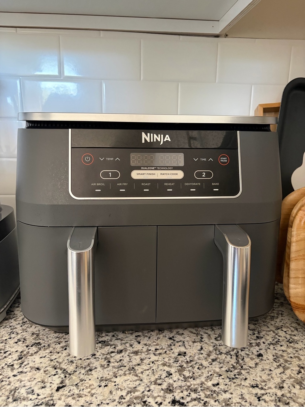 Ninja Dual-Drawer Air Fryer in Dark Gray with Stainless Handles - 2 times used